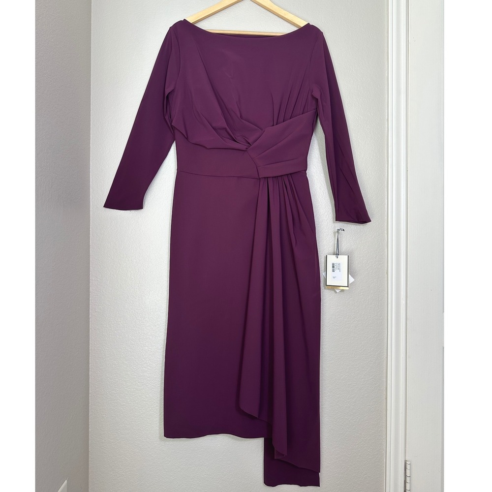 NWT Chiara Boni Cinthia Midi Dress  IT 48 US 12 Plum Purple Draped Cocktail
